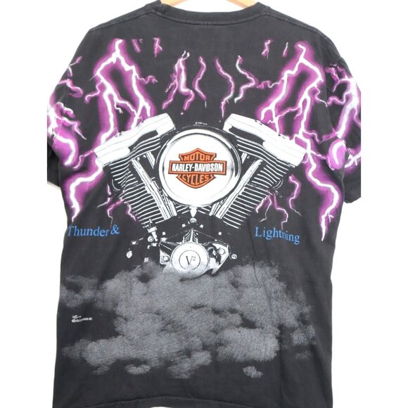 Vintage 1987 Harley Davidson Thunder and Lightning Single Stitch Tshirt XL - Picture 2 of 12